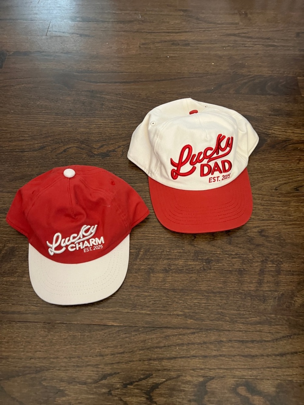 Goodfellow & Co Red and White Kids Lucky Dad & Lucky Charm Caps